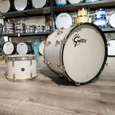 Used Vintage Gretsch Round Badge '60s 2pc Drum Set White Marine Pearl • $1210