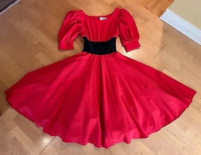 Vintage 80’s ZANDRA RHODES Red Swing Twirl Square DRESS Women’s US 10 DANCE • $97.99
