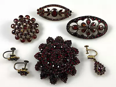 Vintage Red Garnet Jewelry Pin Brooch Earrings AS IS 39.3g • $20.49