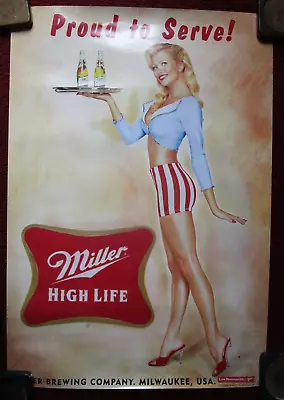 Sexy Girl Beer Poster ~ 2005 MILLER HIGH LIFE 'Proud To Serve' Waitress ART • $24.95