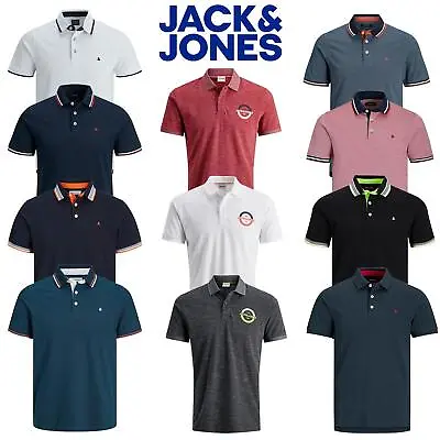  Jack And Jones Men's Polo Shirt Slim Fit Button Up Short Sleeve Sports T-Shirts • £17.99