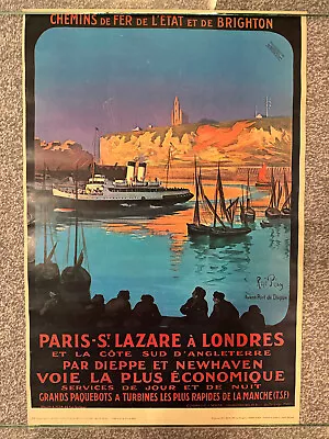 Vintage 1970s Rene Pean Travel Poster Reproduction - Paris To England Dieppe • £15