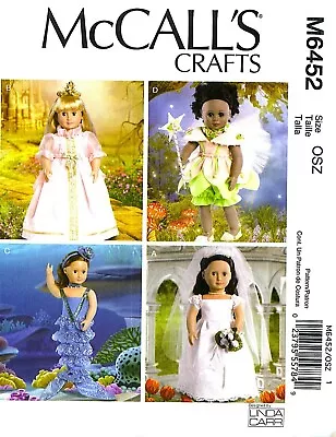 WOW! 18” DOLL MERMAID FAIRY PRINCESS BRIDE COSTUMES SEWING PATTERN McCalls 6452 • $3.99