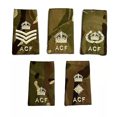 Pair ACF MTP Rank Slides Epaulettes Ivory Thread - Kings Crown (Army Cadet Force • £3