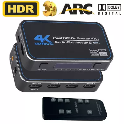 HDMI 2.0 Switch With Audio 4K 60Hz HDR 4K HDMI Switcher Audio Extractor Splitter • $36.95