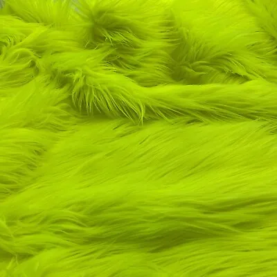 Neon Yellow Mohair Shaggy Faux Fur Fabric By The Yard ( Long Pile ) 60  Wide • $23.99