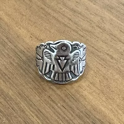 VINTAGE Fred Harvey Era Navajo STERLING SILVER Stamped THUNDERBIRD ARROW Ring 5 • $145