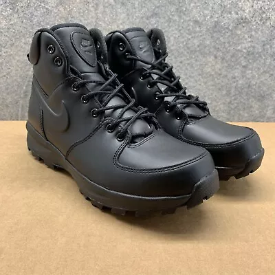 Nike Manoa Boots Men 11.5 Leather Water Resistant Triple Black Shoes 454350-003 • $109.88