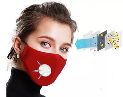 Red Face Mask Protective 2 Filters Dust Pollen Washable Reusable PM 2.5 FM6 UK • £3.95