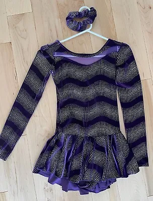 Adult S/M Mondor Figure Skating Dress Purple Long Sleeve Velvet Glitter  • $90