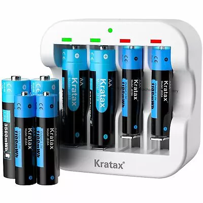 Kratax 1.5V AA AAA Rechargeable Li-ion Batteries High Capacity Up 1600 Cycle Lot • $135.97