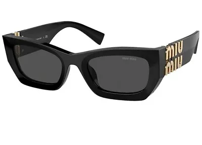 Miu Miu Sunglasses MU09WS 1AB5S0 Black Gold Dark Grey Lens Women Authentic • $68