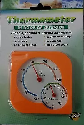 £2.99 • Buy Thermometer Hygrometer Orange Square Dial Indoor Outdoor Work Home Garage Fridge