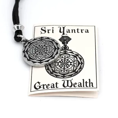 SRI YANTRA Pendant Necklace 2 Sided Charm Great Wealth Amulet Mandala Luck Charm • $19.99