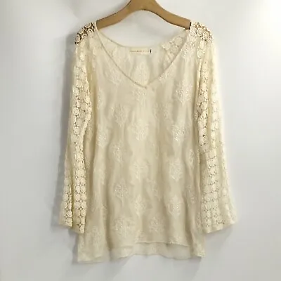 Johnny Was 4 Love And Liberty Top Embroidered Silk Lace Blouse Cream Small  • $59.99