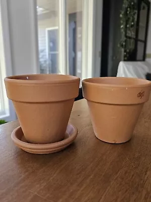 Vtg Italian Terracotta Clay #11 Planters/2 & Saucer Drip Tray Made In Italy • $17.99