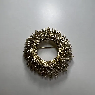 Vintage Monet Brooch Gold Tone Textured Wreath Signed • $10