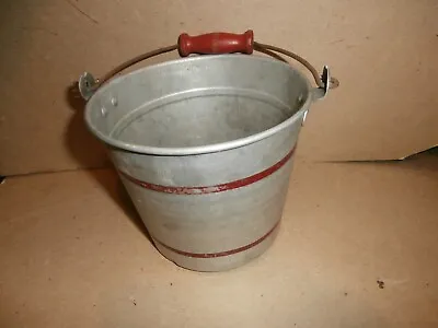 Vintage Small Aluminum Bucket W/ Red Handle & Stripes • $16.99