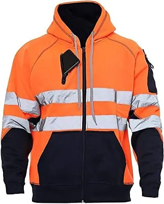 £17.99 • Buy Hi Viz Vis High Visibility Fleece Jacket Work 3 Zip Hooded Sweatshirt Hoodie