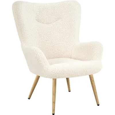 Boucle Accent Chair With Wood-tone Metal Legs And Foldable Backrest Ivory • £174.99