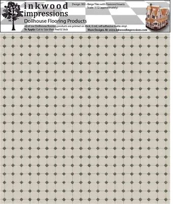 Dollhouse Flooring 6 Mil Peel & Stick Vinyl 12  X 12  Design 003 Beige Tiles • $6