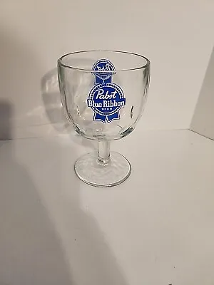 Vintage Pabst Blue Ribbon Heavy Glass Beer Thumbprint Schooner Goblet Mug Stein • $8.99