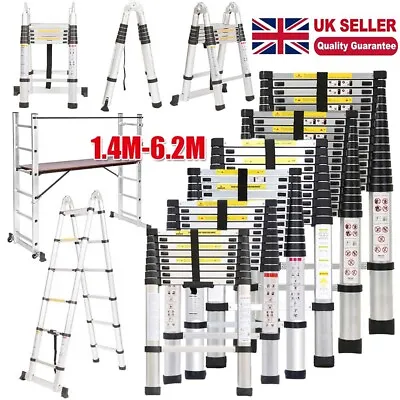 Multi-Purpose Telescopic Ladder 3.2M/3.8M/5.2M Portable Aluminium Folding Ladder • £43.97