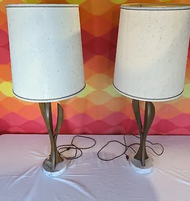 Mid Century Modern Teak Table Lamps Pair • $250