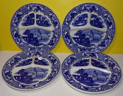 4 Petrus Regout Maastricht Abbey Partitioned Plates Blue White Divided 11 1/4  • $38.23