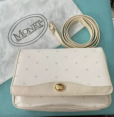 Monet White And Beige Crossbody Bag Clutch Purse From 1980/90’s W Dust Bag • $17.95