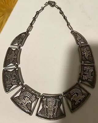 Aztec/ Mayan Inspired Bib Silver Necklace By Varo • $119.99
