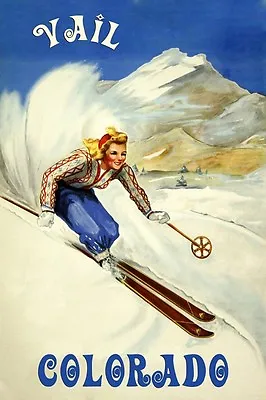 $33.69 • Buy Ski Vail Colorado Vintage Poster Skiing Blonde Lady Reproduction FREE S/H