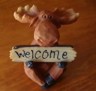 WELCOME / GO AWAY Lodge Sign Faux Wood Carved MOOSE Cabin Figurine Home Decor  • $12.95