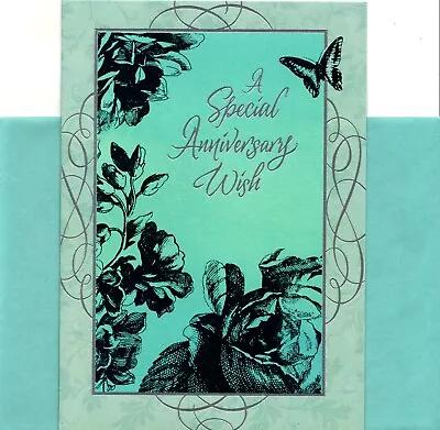 Special Happy Anniversary Blue Butterfly Butterflies Rose Roses Greeting Card • $3.99