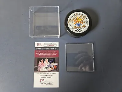 Mario Lemieux  GOLD 02  Signed 2002 Winter Games Hockey Puck With Case - JSA COA • $529.99