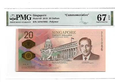 Singapore  Commemorative  Pick#63 2019 20 Dollars PMG 67 EPQ • $53