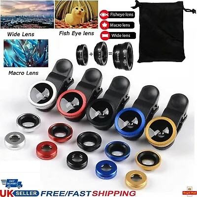 Professional Universal Fish Eye Wide Macro Clip Mobile Phone Camera Lens Kit Set • £3.19