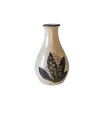 Art Pottery Vase Handpainted Lily's Of The Valley  Motif H 16 Cm • £17