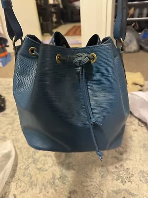 Authentic Vintage Louis Vuitton PETIT NOE Epi Blue Leather Drawstring Bag • $26