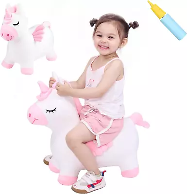 Pink Unicorn Hopper Horse Hopper Bouncy Inflatable Animal Ride-On Toy Children • $43.11