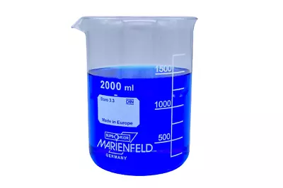 Glass Beaker 2000 Ml Borosilicate Glass 3.3 Low Shape Marienfeld Superior • $23.53