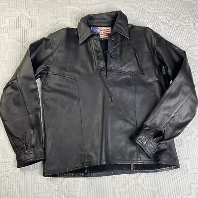 Vtg Cruiser By FieldSheer Black Genuine Leather Biker Shirt Jacket Mens US Sz 48 • $79.99