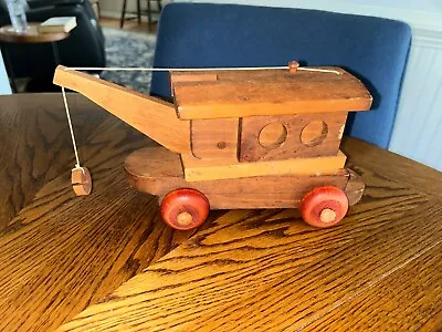 Vintage Montgomery Schoolhouse 9  Red Wheel Wood Train Crane With Working Arm • $24.99