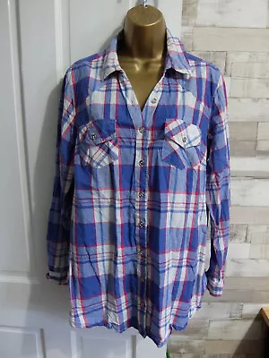 EVANS ● Size Plus 18 ● Blue White Red Plaid Shirt Top Womens Ladies • £9.99