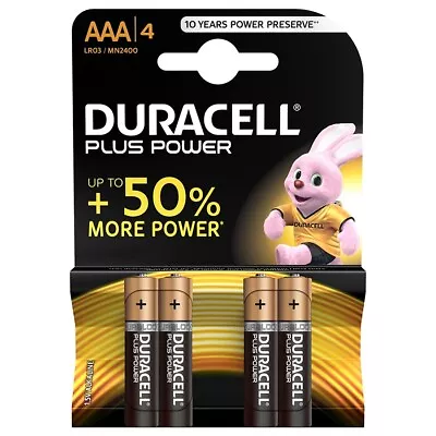 Duracell Plus Power Size AAA 4 Pack Batteries Battery 1.5 Volt Alkaline LR03 • £4.95