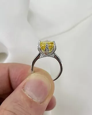 Sterling Silver Bridal Engagement Luxury Ring 3 Carat Yellow Canary Created Ring • £49.35