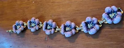 Nolan Miller Gold Purple Rhinestone Pansy Flower Bracelet Glamour Collection • $38