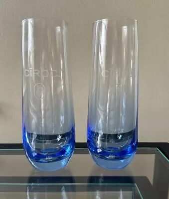 Ciroc Etched Blue Cocktail Stemless Flute Glasses ~ Set Of Two Vodka Logo 6.25  • $24.87