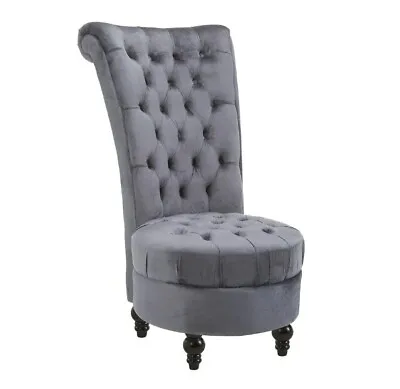 Elegant Grey Tufted High Back Velvet Accent Chair Soft Seat Throne Glam Round • $194.59