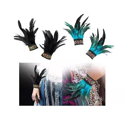 Feather Wrist Cuffs Gothic Decor Faux Fur Wrist Sleeves Feather Gloves Cuff • $8.37